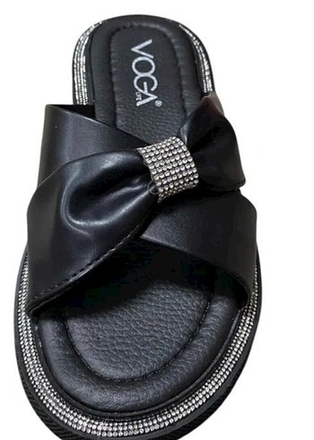 Siyah Parlak Bantlı Dolgu Topuklu Kadın Terlik - Görsel 2