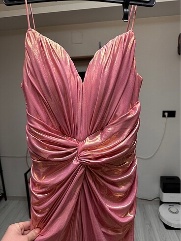 Abiye pembe parlak gold yansımalı
