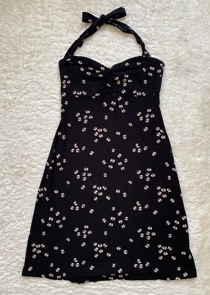 Desenli Boyundan Bağlamalı Elbise - Görsel 2