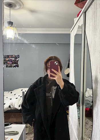 Siyah Midi Kadın Kaban - Görsel 6