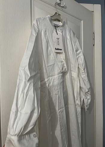 Beyaz Keten Uzun Kollu Bohem Elbise - Görsel 3