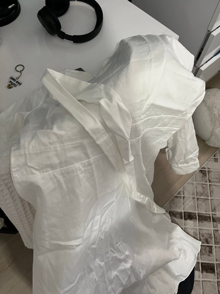 Beyaz Keten Uzun Kollu Bohem Elbise - Görsel 5