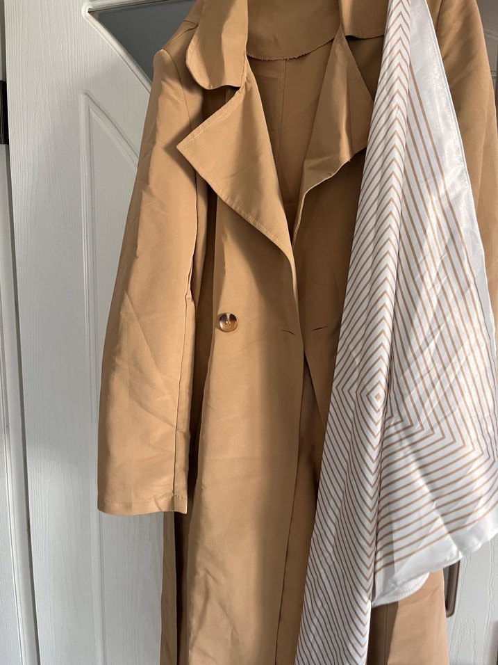 Bej Kadın Midi Trençkot Kemerli - Görsel 4