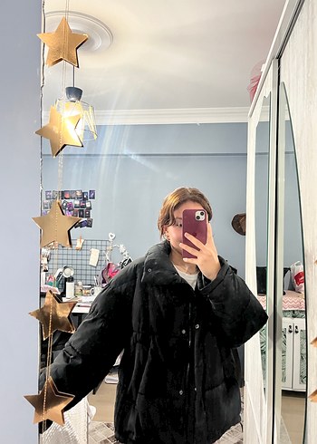 Siyah Kapüşonlu Kadın Kış Montu - Görsel 3