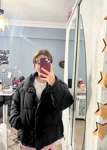 Siyah Kapüşonlu Kadın Kış Montu - Görsel 2