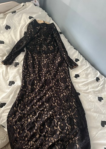 Siyah Dantel Uzun Gösterişli Elbise - Görsel 3