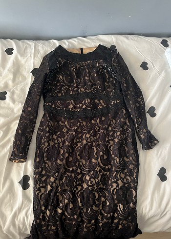 Siyah Dantel Uzun Gösterişli Elbise - Görsel 2