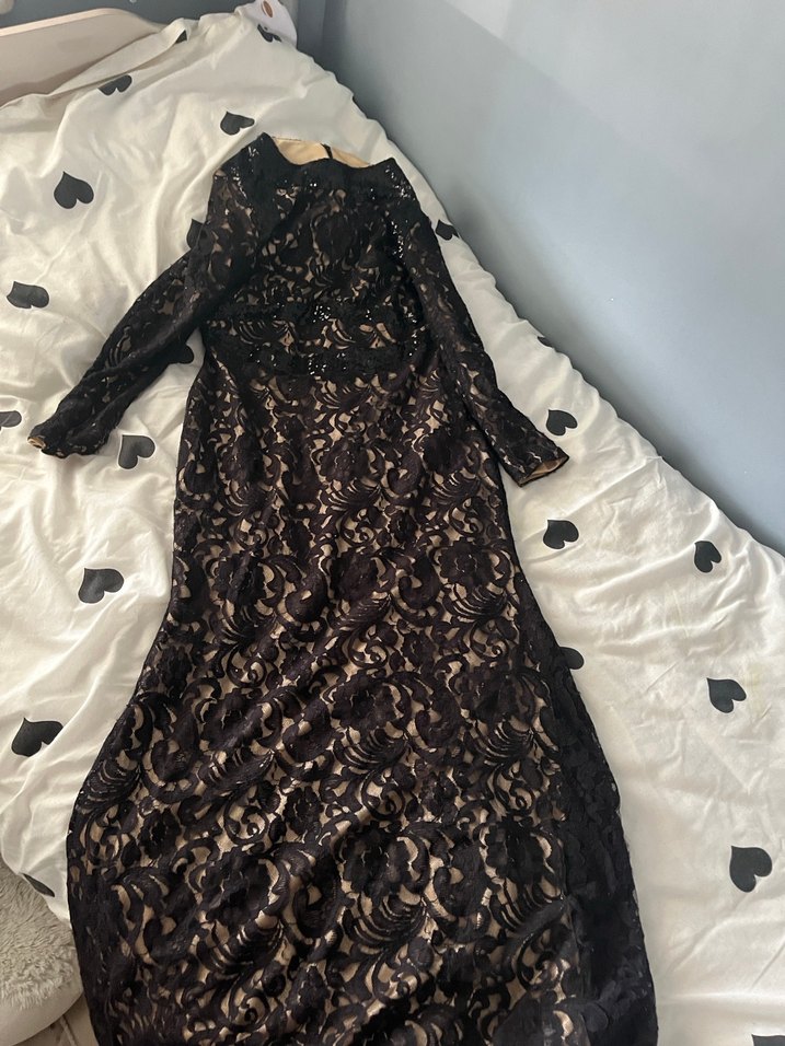 Siyah Dantel Uzun Gösterişli Elbise - Görsel 3