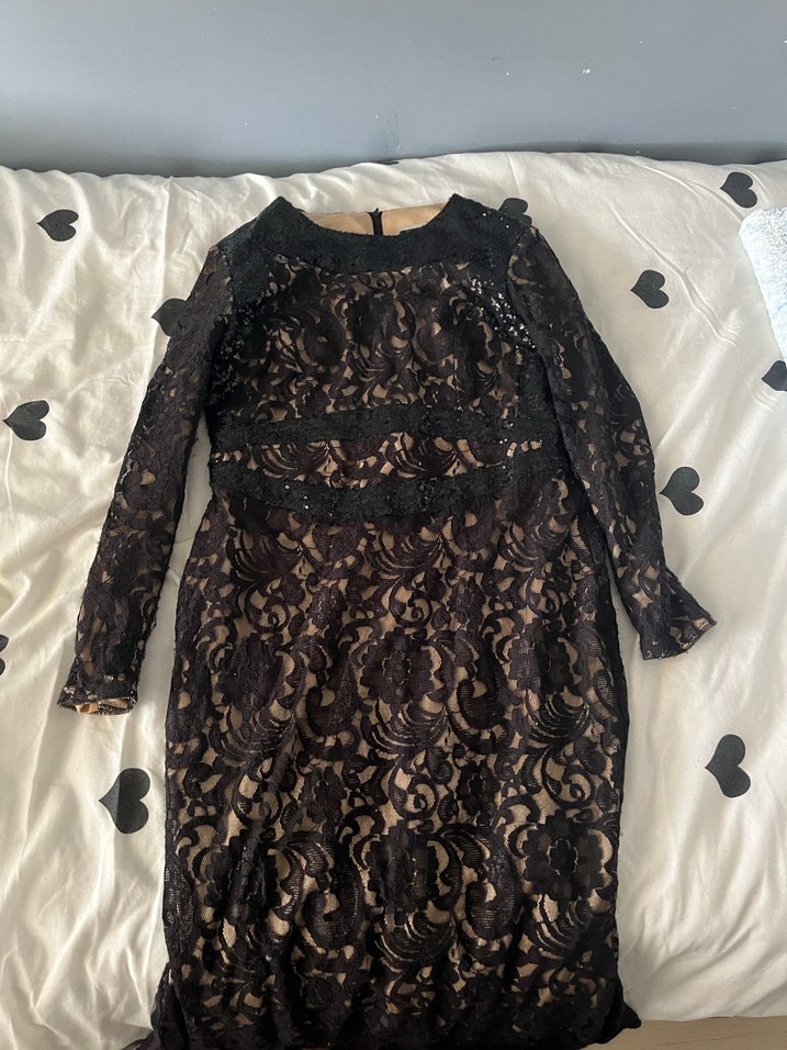 Siyah Dantel Uzun Gösterişli Elbise - Görsel 2