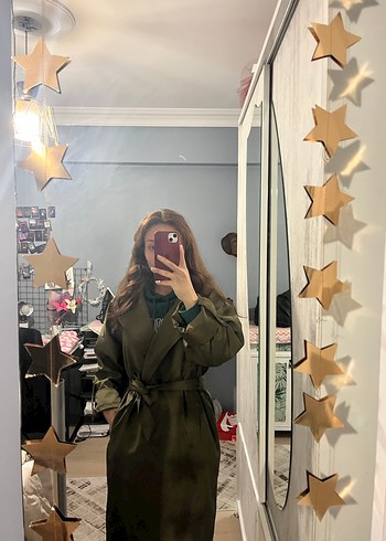 Kadın Haki Midi Trençkot Şeffaf Detaylı - Görsel 4