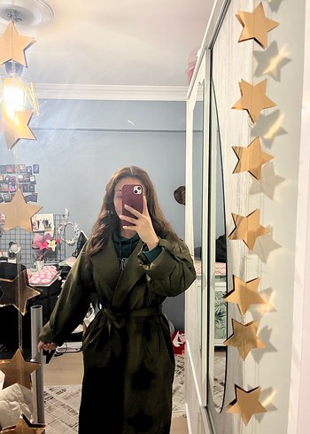 Kadın Haki Midi Trençkot Şeffaf Detaylı - Görsel 3