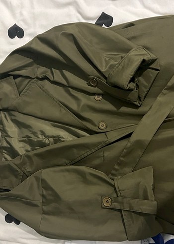 Kadın Haki Midi Trençkot Şeffaf Detaylı - Görsel 8