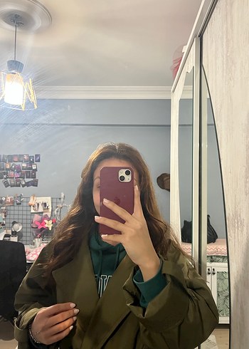 Kadın Haki Midi Trençkot Şeffaf Detaylı - Görsel 6