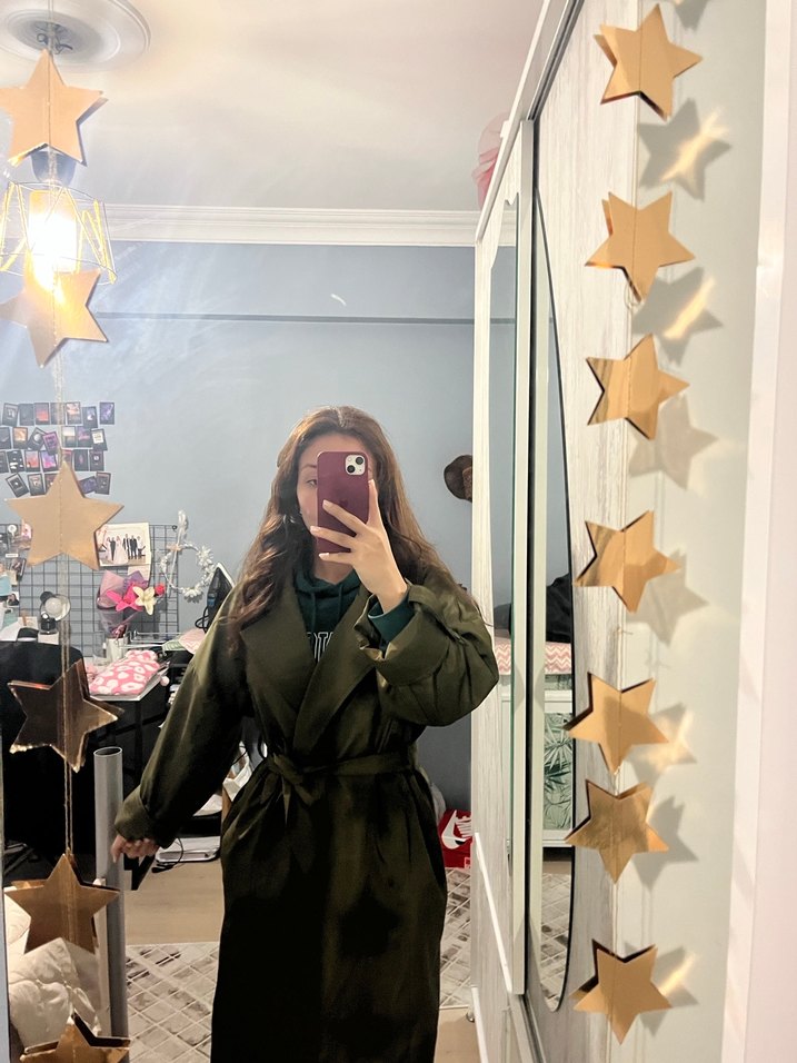 Kadın Haki Midi Trençkot Şeffaf Detaylı - Görsel 3