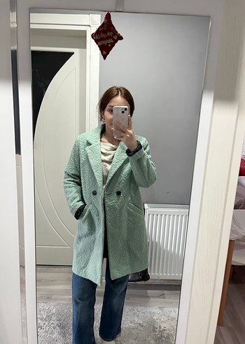 Düğmeli Yeşil Midi Kadın Kaban - Görsel 2