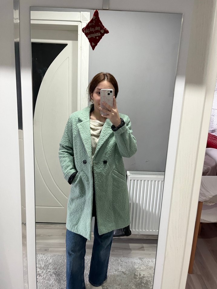 Düğmeli Yeşil Midi Kadın Kaban - Görsel 2