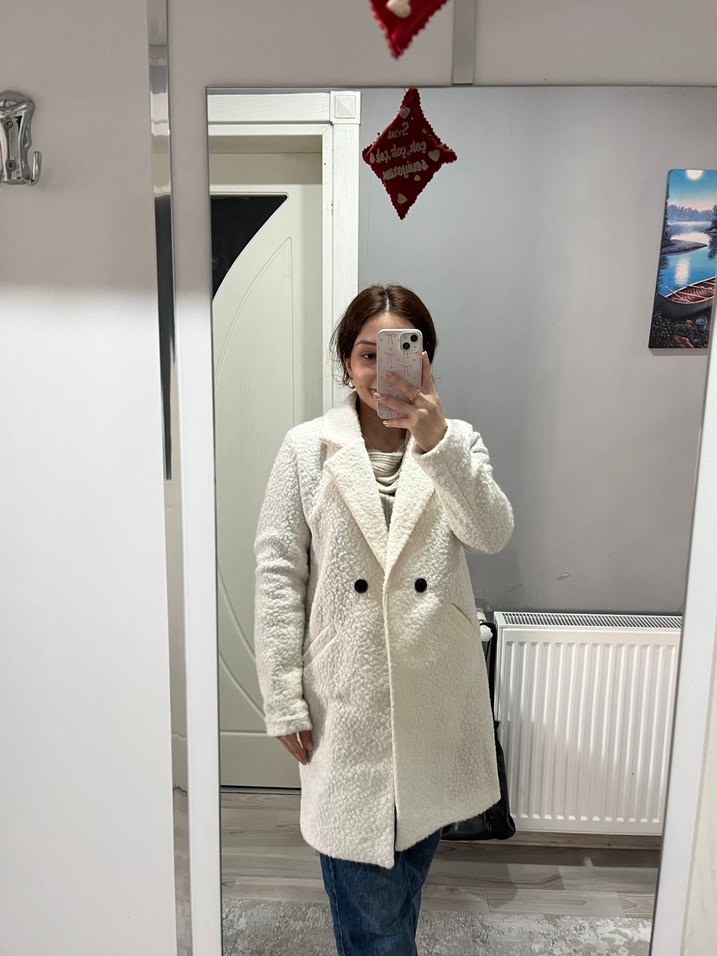 Beyaz Midi Kadın Kaban - Görsel 2