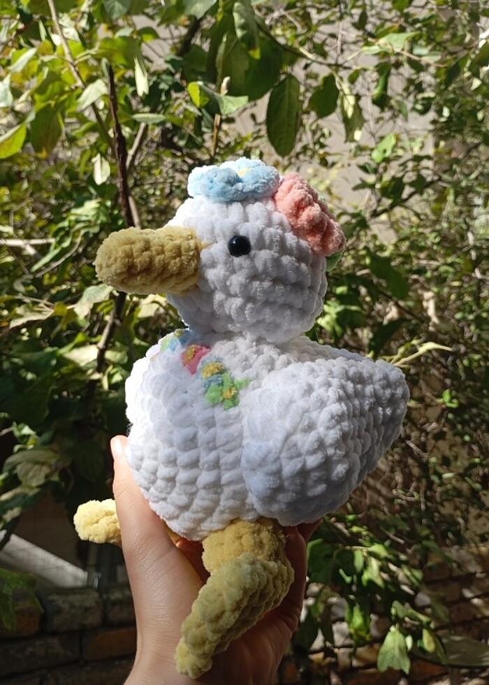 Amigurumi peluş çiçek taçlı ördek uyku arkadaşı - Görsel 2
