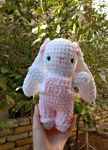 Amigurumi tulumlu tokalı tavşan peluş uyku arkadaşı oyuncak