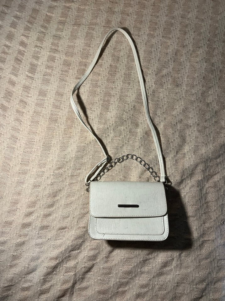 Gri Deri Yılan Desenli Zincir Detaylı Çanta - Görsel 2