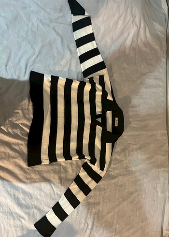 Kadın Siyah Beyaz Çizgili Triko Kazak - Görsel 3