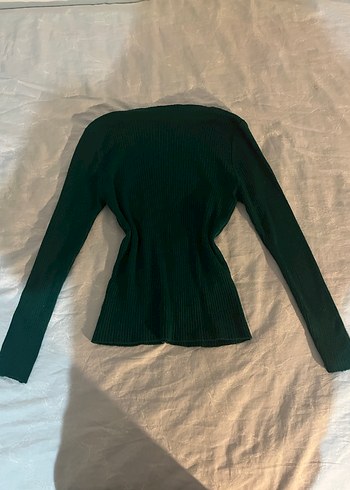 Koyu yeşil kazak örgülü bluz - Görsel 2