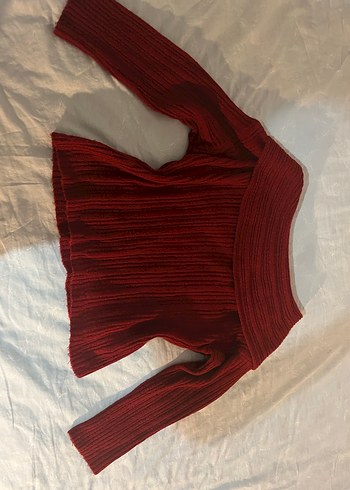 Bordo Kadın Triko Bluz omuzları açık - Görsel 2