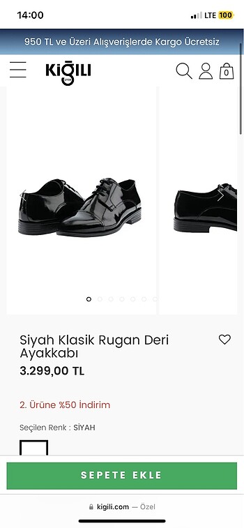 Erkek kiğılı siyah rugan ayakkabı