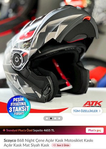 Scoyco 868 Night Mat Siyah Çene Açılır Motosiklet Kaskı - Görsel 3