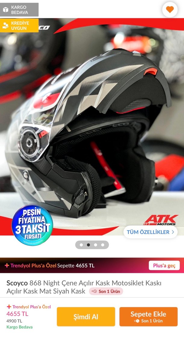 Scoyco 868 Night Mat Siyah Çene Açılır Motosiklet Kaskı - Görsel 3