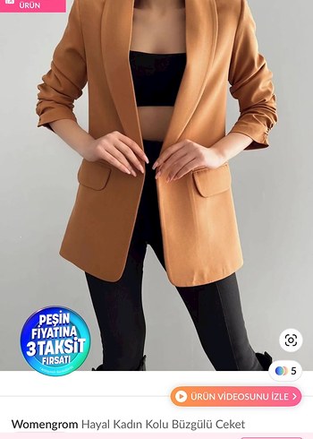 Kadın Kol Büzgülü Kahverengi Blazer