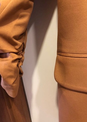 s Beden Kadın Kol Büzgülü Kahverengi Blazer