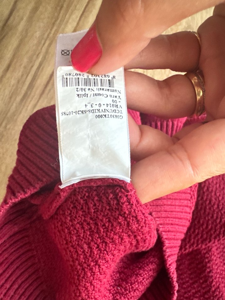 Bordo V Yaka Örgü Erkek çocuk  Kazak - Görsel 2