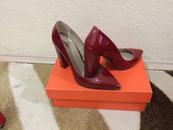 38 Beden bordo Renk bordo kalın topuk stiletto