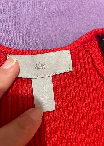 s Beden H&M Kısa Kollu V Yaka Kırmızı Triko Kadın Kazak