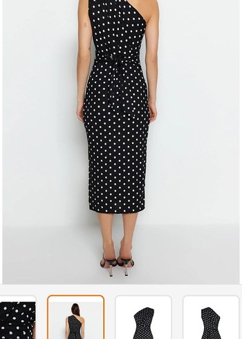 Puantiye Desenli Siyah Midi Kalem Elbise - Görsel 3