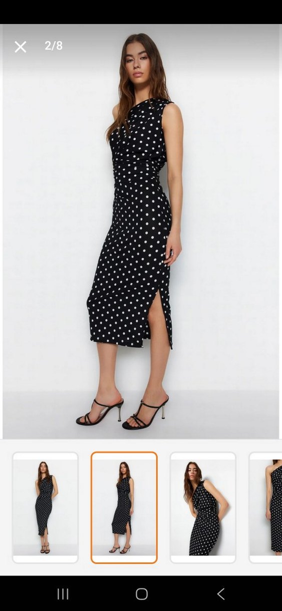 Puantiye Desenli Siyah Midi Kalem Elbise - Görsel 2