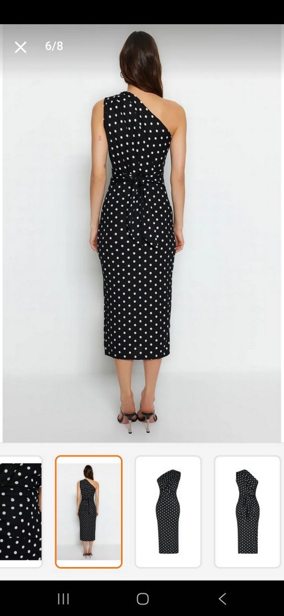 Puantiye Desenli Siyah Midi Kalem Elbise - Görsel 3