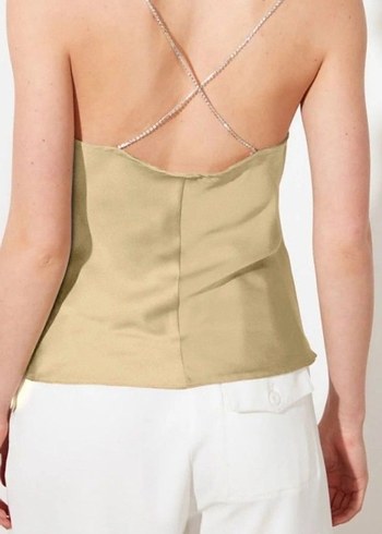 Gold İnce Askılı Drapeli Mini Bluz - Görsel 2