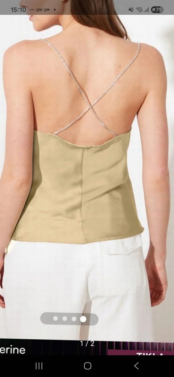 Gold İnce Askılı Drapeli Mini Bluz - Görsel 2