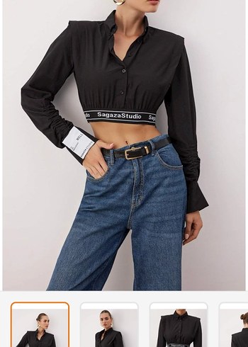 Sagaza Studio crop gömlek top - Görsel 3