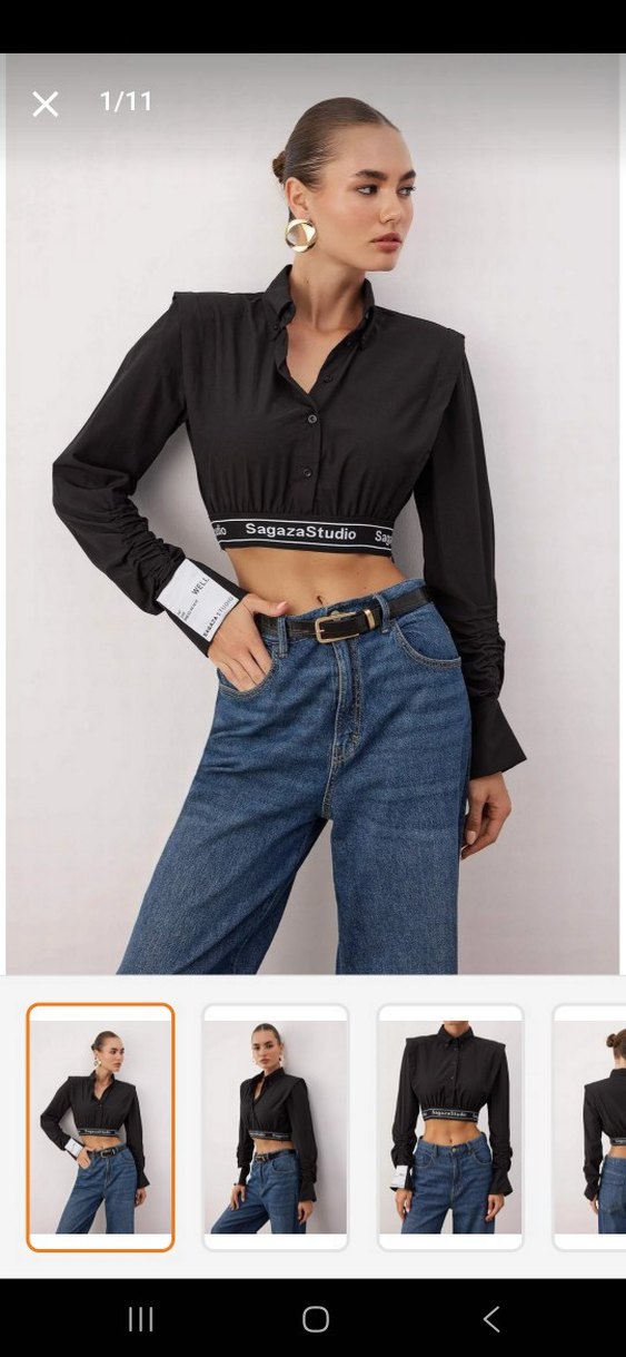 Sagaza Studio crop gömlek top - Görsel 3