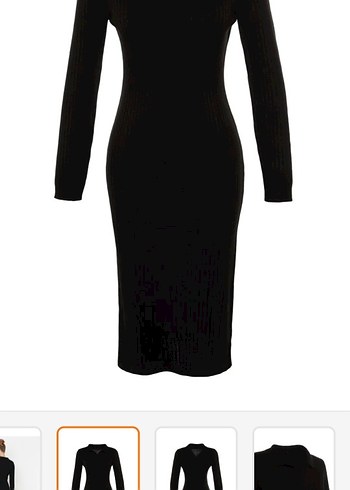 Siyah V Yakalı Uzun Triko Elbise bodycon - Görsel 2