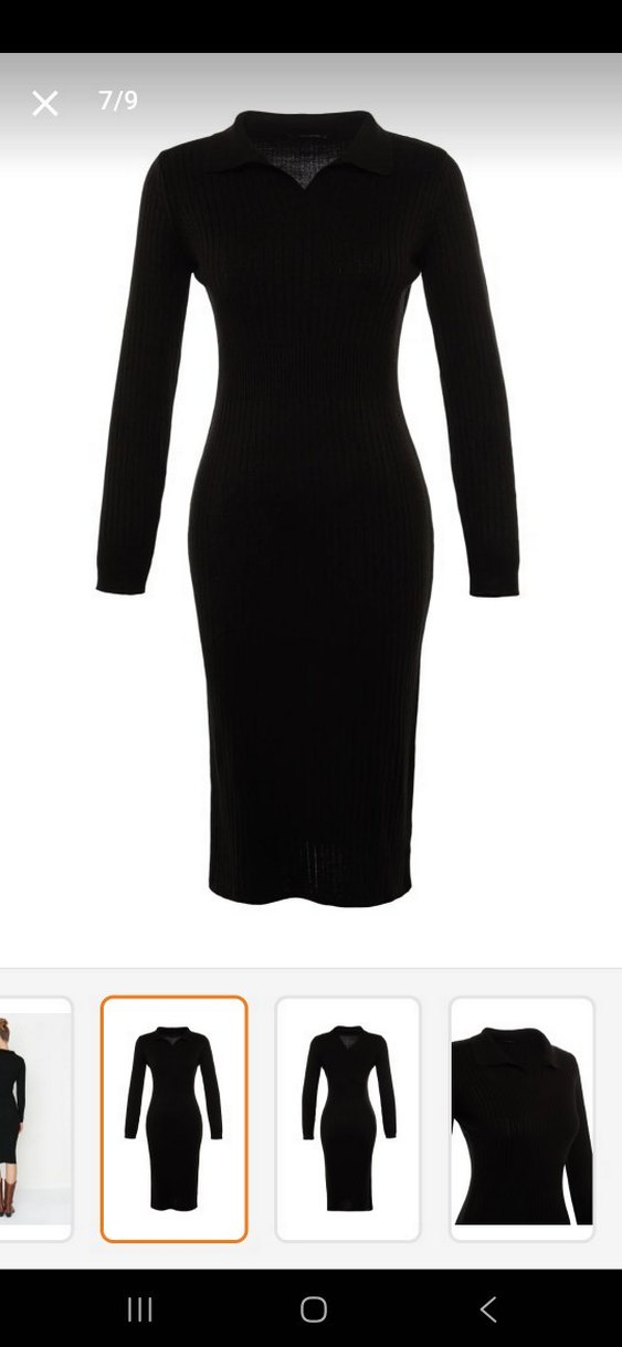 Siyah V Yakalı Uzun Triko Elbise bodycon - Görsel 2