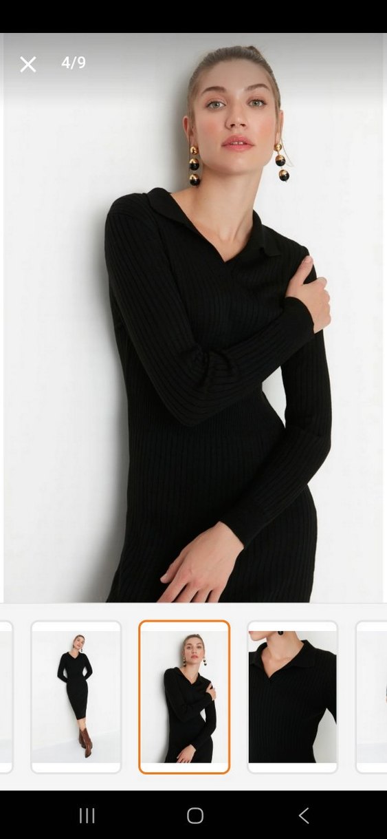 Siyah V Yakalı Uzun Triko Elbise bodycon - Görsel 4