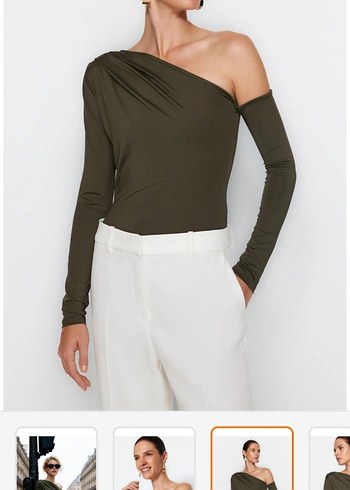 Haki asimetrik yaka body - Görsel 3