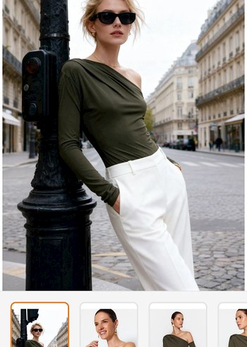 Haki asimetrik yaka body - Görsel 2