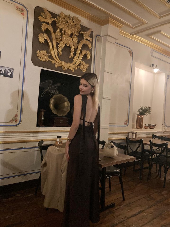 ACI KAHVE SATEN ELBİSE - Görsel 2