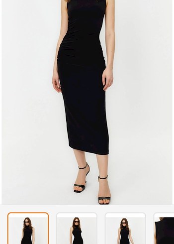 siyah bodycon drape elbise - Görsel 3