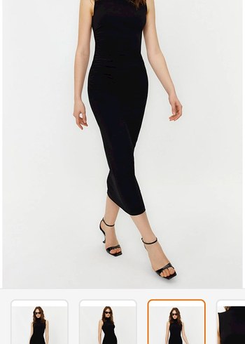 siyah bodycon drape elbise - Görsel 2